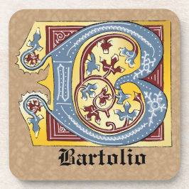 中世の青と赤のツタのライトレターB コースター