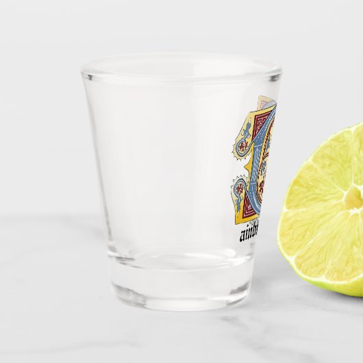 中世の青と赤のツタのライトレターB ショットグラス (左)