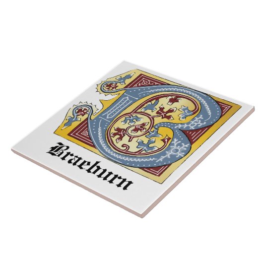 中世の青と赤のツタのライトレターB タイル (側面)