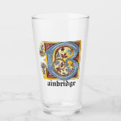 中世の青と赤のツタのライトレターB タンブラーグラス (正面)