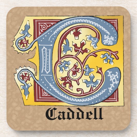 中世の青と赤のツタのライトレターC コースター (正面)