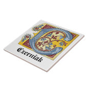 中世の青と赤のツタのライトレターC タイル (側面)