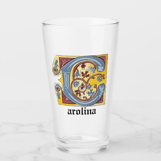 中世の青と赤のツタのライトレターC タンブラーグラス (正面)