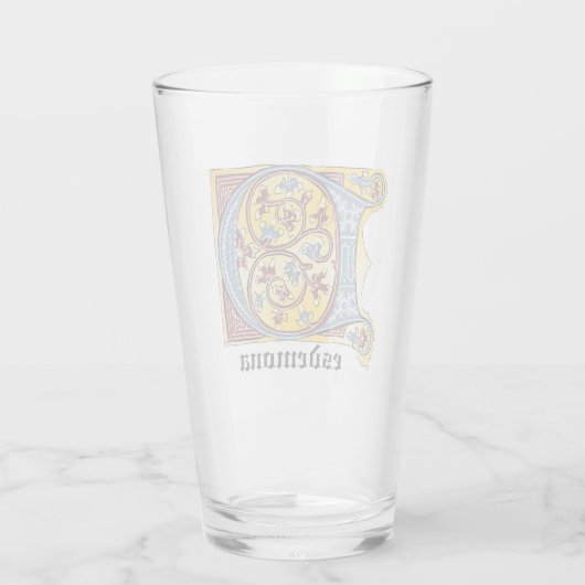 中世の青と赤のツタのライトレターDグラ タンブラーグラス (裏面)