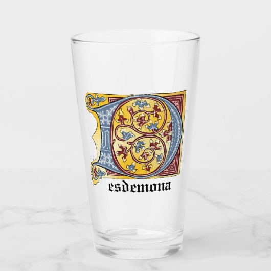 中世の青と赤のツタのライトレターDグラ タンブラーグラス (正面)