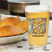 中世の青と赤のツタのライトレターDグラ タンブラーグラス