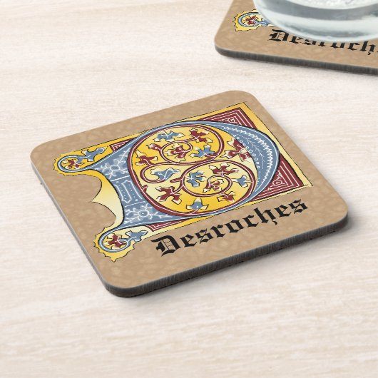 中世の青と赤のツタのライトレターD コースター (左側)