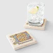 中世の青と赤のツタのライトレターD ストーンコースター (横)