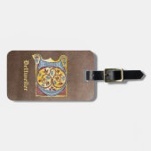 中世の青と赤のツタのライトレターD ラゲッジタグ (正面横)