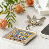 中世の青と赤のツタのライトレターE キーホルダー (側面)