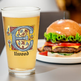 中世の青と赤のツタのライトレターE タンブラーグラス