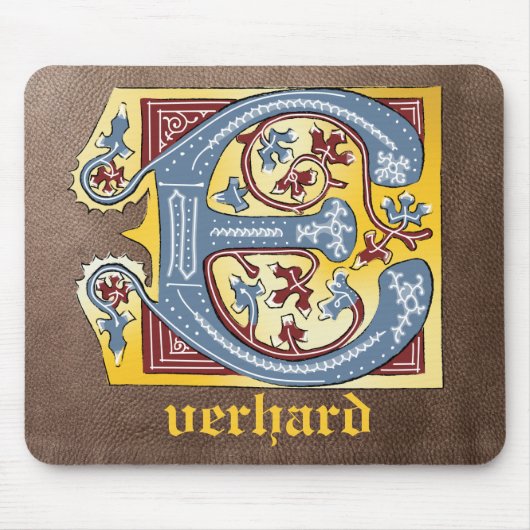 中世の青と赤のツタのライトレターE マウスパッド (正面)