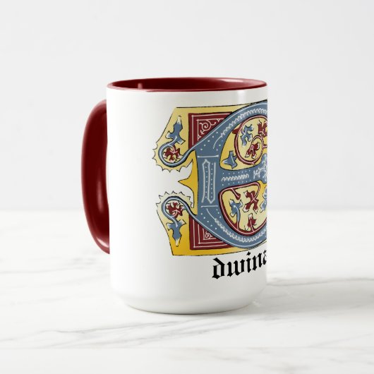 中世の青と赤のツタのライトレターE マグカップ (正面左)