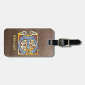 中世の青と赤のツタのライトレターE ラゲッジタグ (正面横)