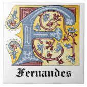 中世の青と赤のツタのライトレターF タイル (正面)