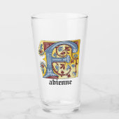 中世の青と赤のツタのライトレターF タンブラーグラス (正面)