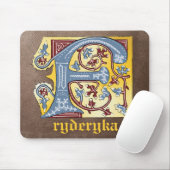 中世の青と赤のツタのライトレターF マウスパッド (マウス)