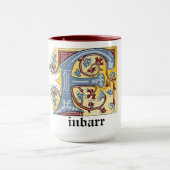 中世の青と赤のツタのライトレターF マグカップ (中央)