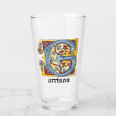 中世の青と赤のツタのライトレターG タンブラーグラス (正面)