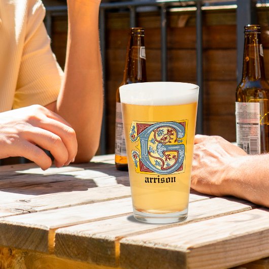 中世の青と赤のツタのライトレターG タンブラーグラス