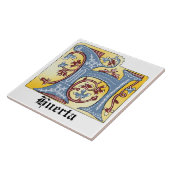 中世の青と赤のツタのライトレターH タイル (側面)