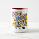 中世の青と赤のツタのライトレターH マグカップ (中央)