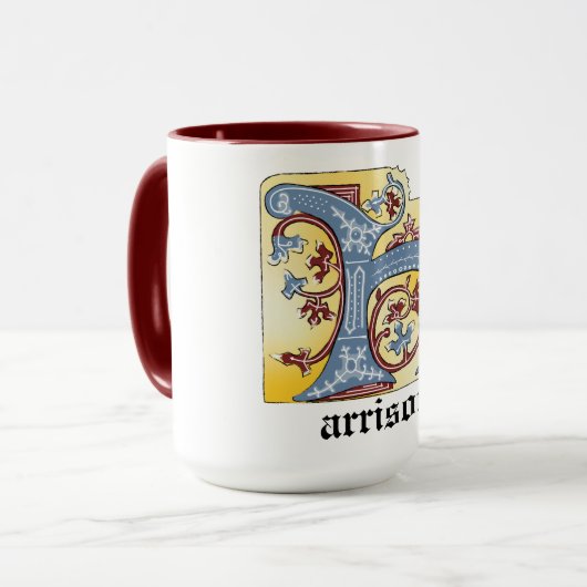 中世の青と赤のツタのライトレターH マグカップ (正面左)