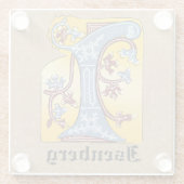 中世の青と赤のツタのライトレターI ガラスコースター (裏面)