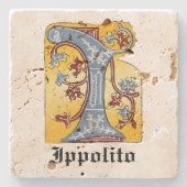 中世の青と赤のツタのライトレターI ストーンコースター (正面)