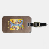 中世の青と赤のツタのライトレターI ラゲッジタグ (正面横)