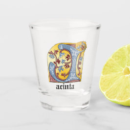 中世の青と赤のツタのライトレターJ ショットグラス