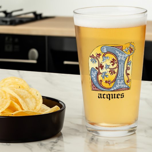 中世の青と赤のツタのライトレターJ タンブラーグラス