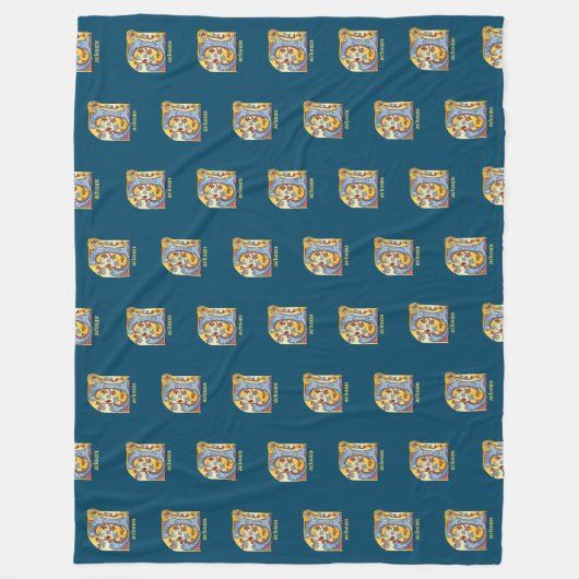 中世の青と赤のツタのライトレターJ フリースブランケット (正面)