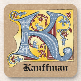 中世の青と赤のツタのライトレターK コースター