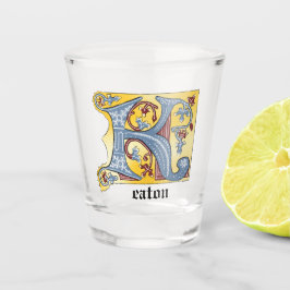 中世の青と赤のツタのライトレターK ショットグラス