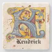 中世の青と赤のツタのライトレターK ストーンコースター (正面)