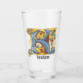 中世の青と赤のツタのライトレターK タンブラーグラス (正面)