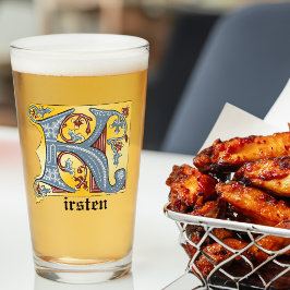 中世の青と赤のツタのライトレターK タンブラーグラス