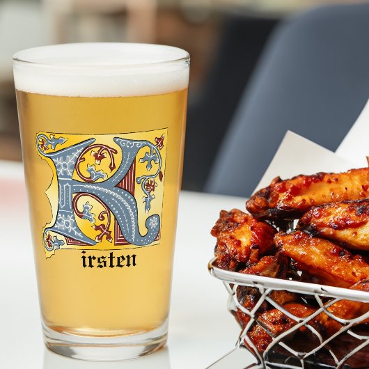 中世の青と赤のツタのライトレターK タンブラーグラス