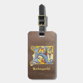 中世の青と赤のツタのライトレターK ラゲッジタグ (正面縦)