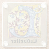 中世の青と赤のツタのライトレターL ガラスコースター (裏面)