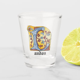 中世の青と赤のツタのライトレターL ショットグラス