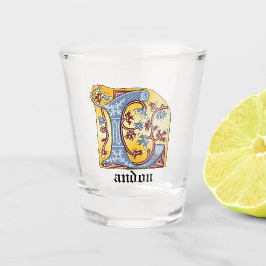 中世の青と赤のツタのライトレターL ショットグラス (正面)