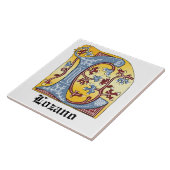 中世の青と赤のツタのライトレターL タイル (側面)