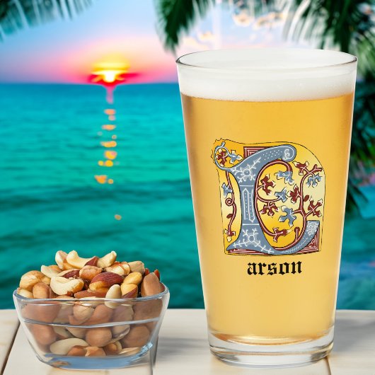 中世の青と赤のツタのライトレターL タンブラーグラス