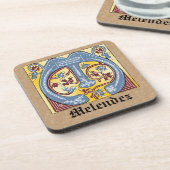 中世の青と赤のツタのライトレターM コースター (左側)