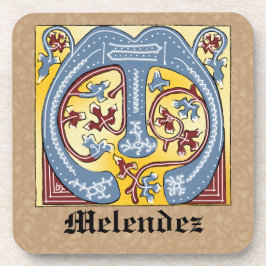 中世の青と赤のツタのライトレターM コースター