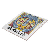 中世の青と赤のツタのライトレターM タイル (側面)