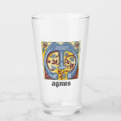 中世の青と赤のツタのライトレターM タンブラーグラス (正面)