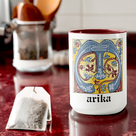 中世の青と赤のツタのライトレターM マグカップ